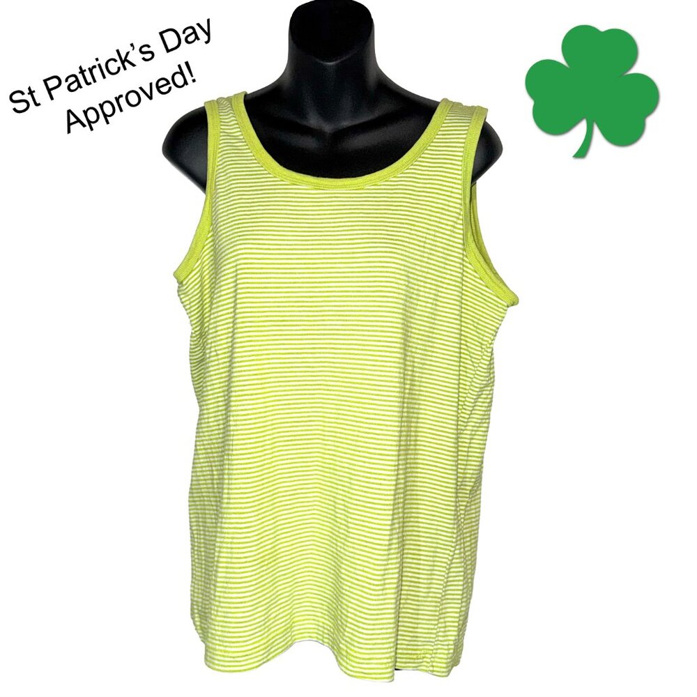 EZ Gear Light Green and White Striped Tank Top Size Large